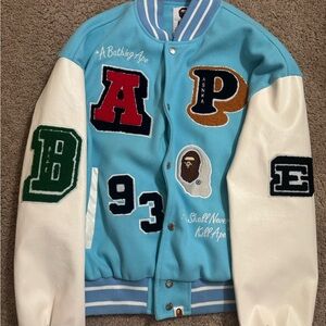 A Bathing Ape Blue and White Varsity Jacket